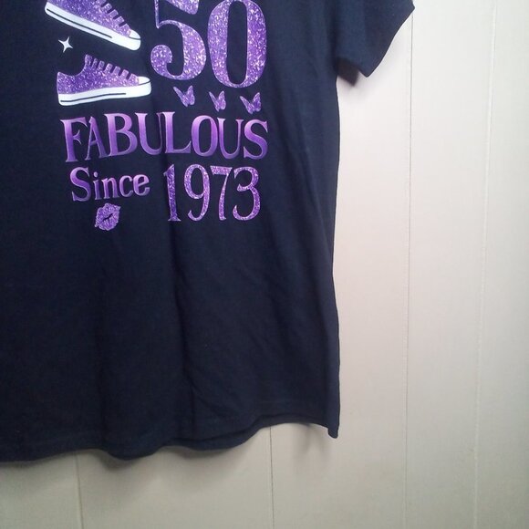 "50" Shirt Small "Chapter 50 Fabulous Since 1973" Black Purple - Picture 6 of 11